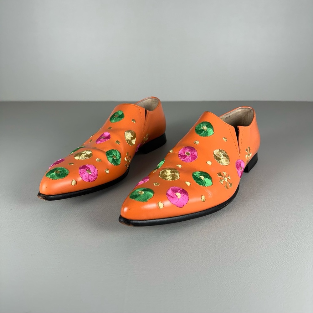 rare Comme des Garcons Embroidered Flowers Orange Loafers - Picture 2 of 11